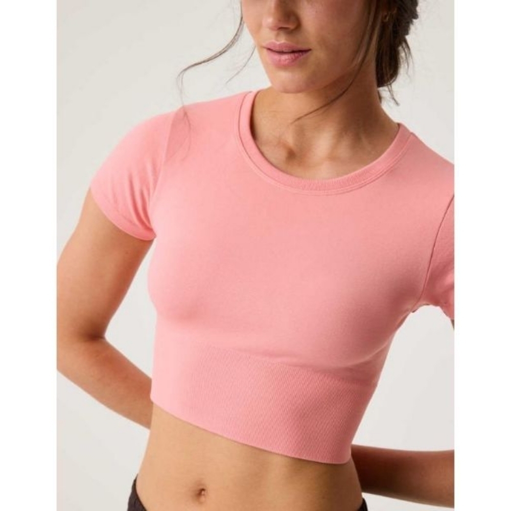 OFFLINE By Aerie Seamless Cropped T-Shirt Strawberry Pink